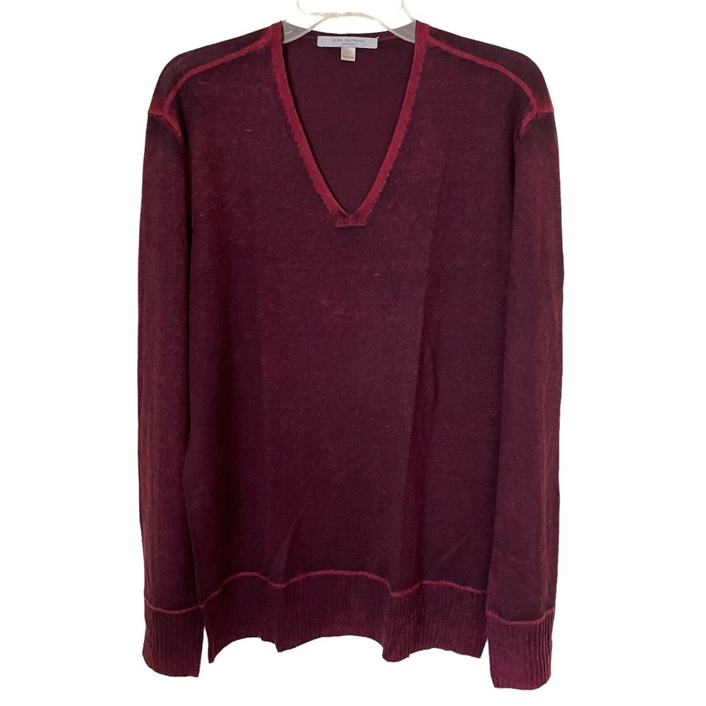 John Varvatos Artisan Mens Red Large Cashmere Silk Blend V-neck Sweater